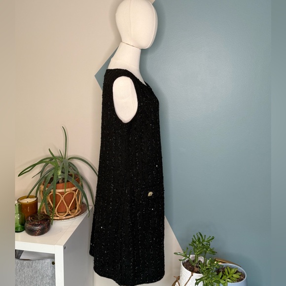 Isaac Mizrahi New York Black Sequin Tweed Sheath Dress Gold Buttons Size M - Picture 4 of 14